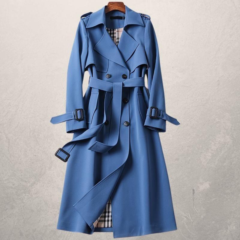 Jana | Classic Double Breasted Belted Collared Buckle Pocket Autumn Smart Long Trench Coat Ladies