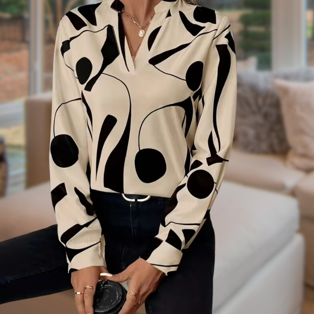 Mabel | Long Sleeve V Neck Collared Longline Autumn Work Blouse Women