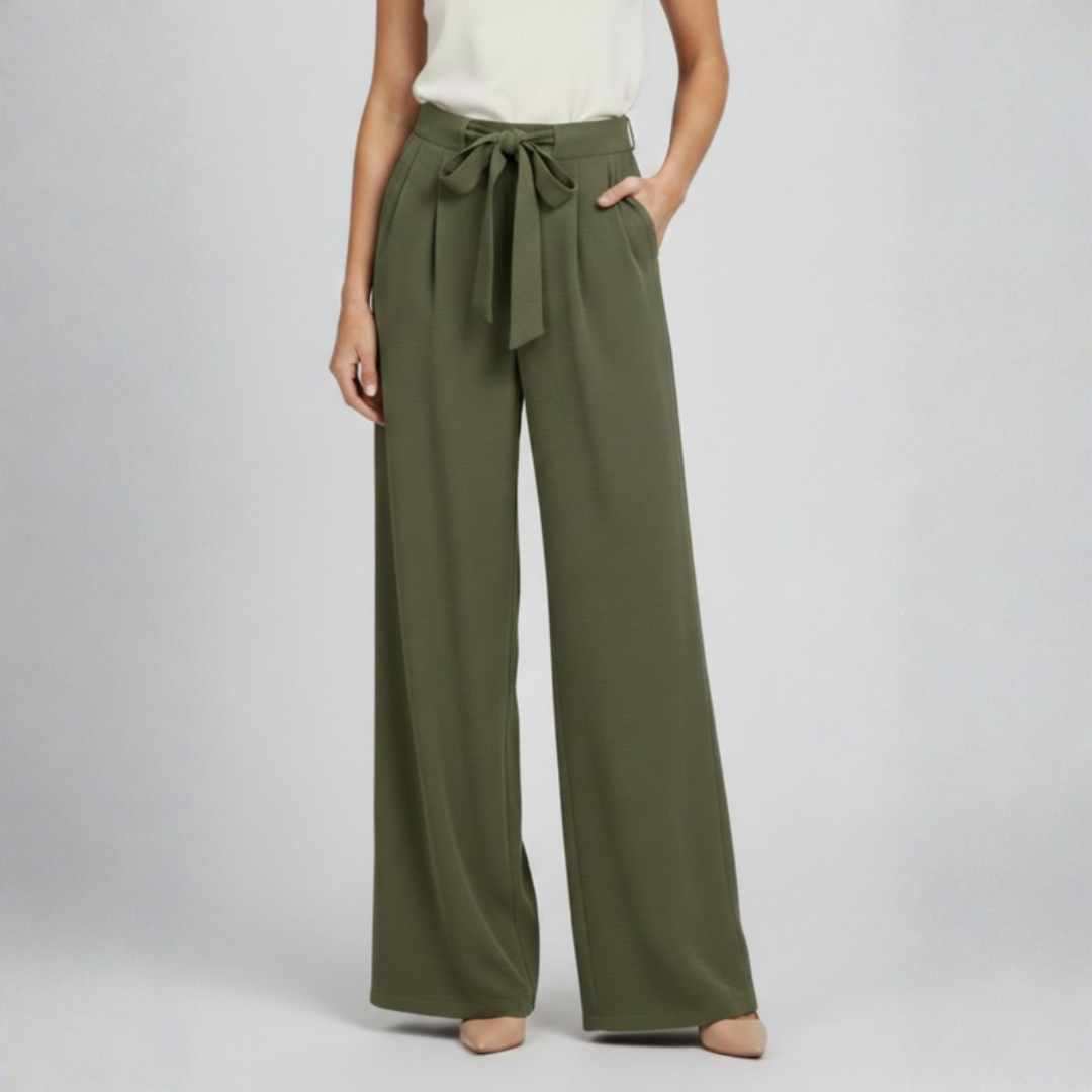 Stella | Pleated High Waisted Tailored Pockets Smart Work Wide Leg Trousers Women