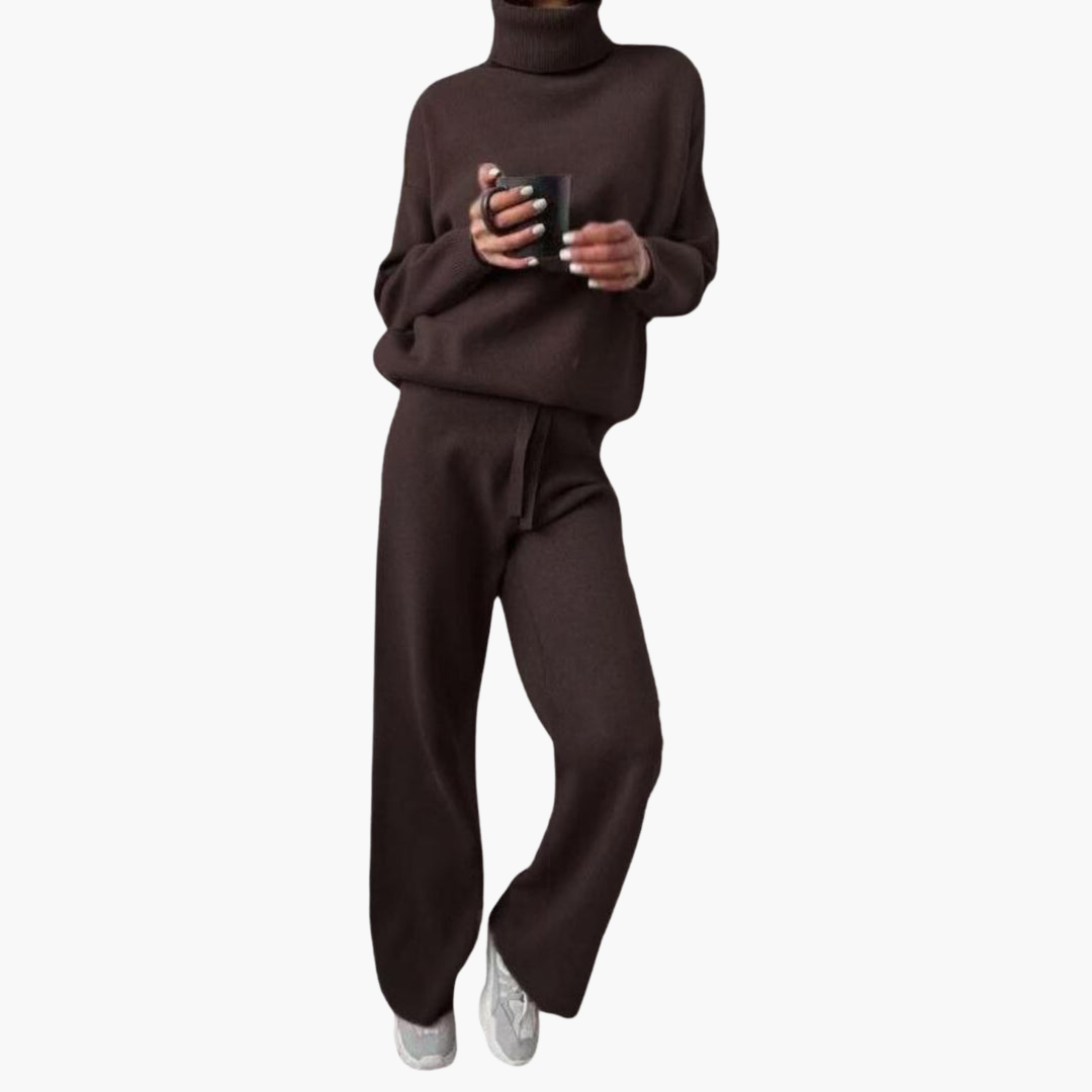 Shay | Long Sleeve High Neck Oversized Knitted Wide Leg Trouser Tie Waist Co Ord Set Women