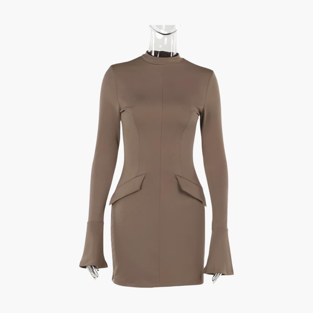 Eve | High Neck Tailored Structured Bodycon Pockets Autumn Party Long Sleeve Mini Dress Women