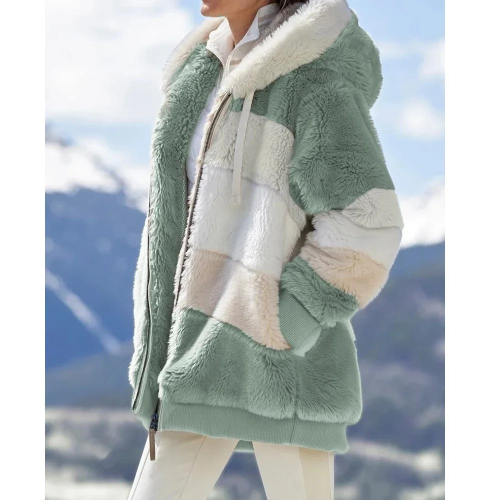 Eve | Faux Fur Colour Block Oversized Hooded Pockets Winter Coat Women