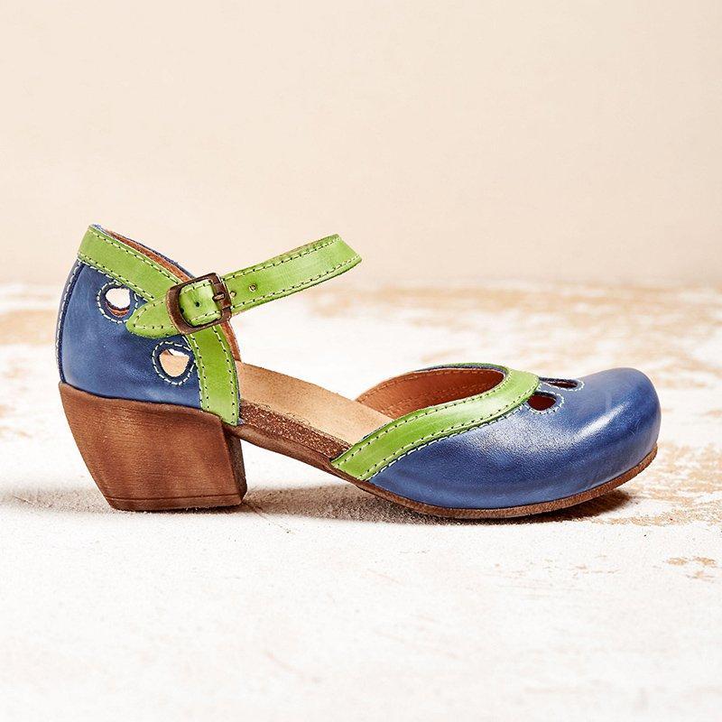 Lucy | Round Toe Faux Leather Ankle Strap Low Heel Shoes Women
