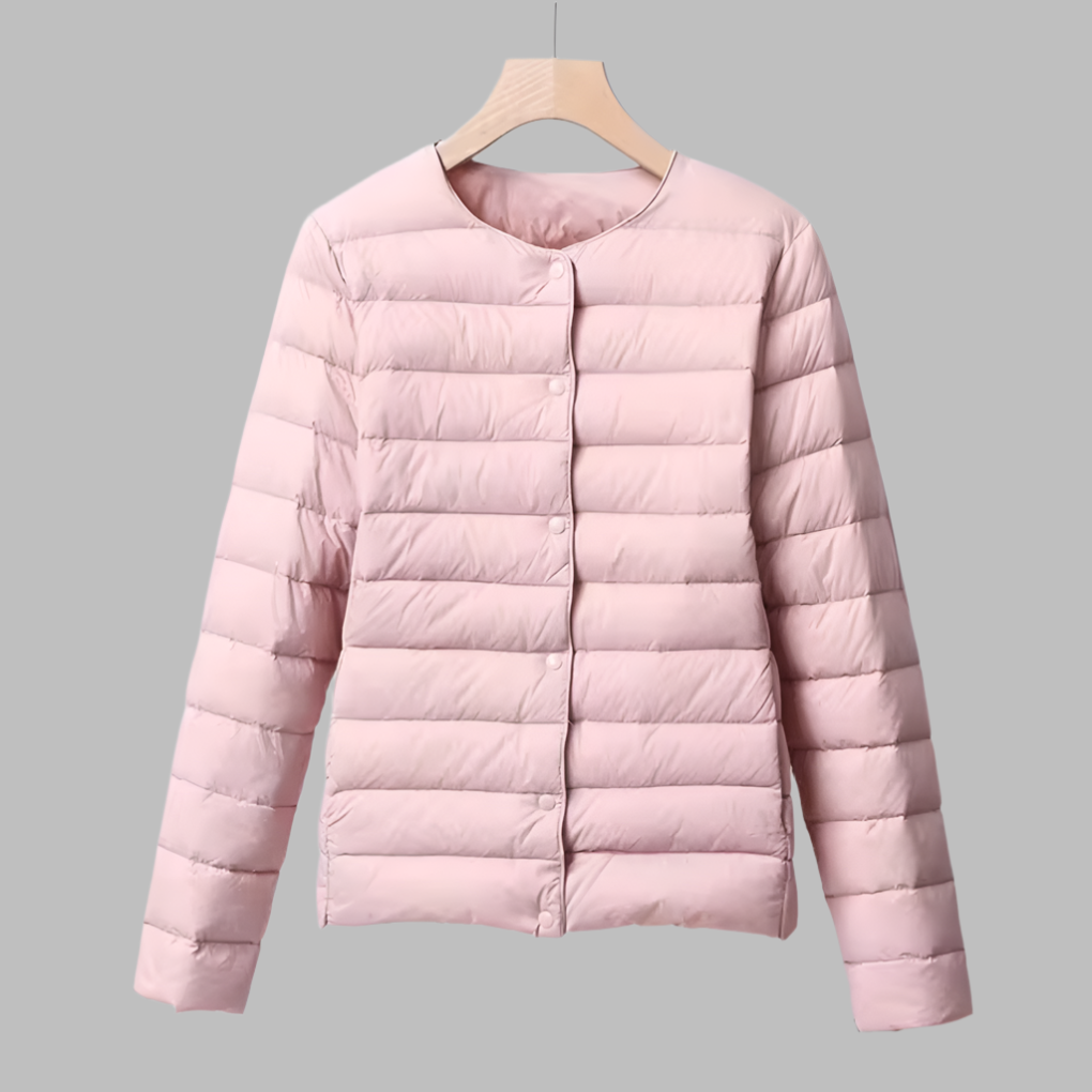 Beau | Collarless Button Up Quilted Padded Winter Jacket Women