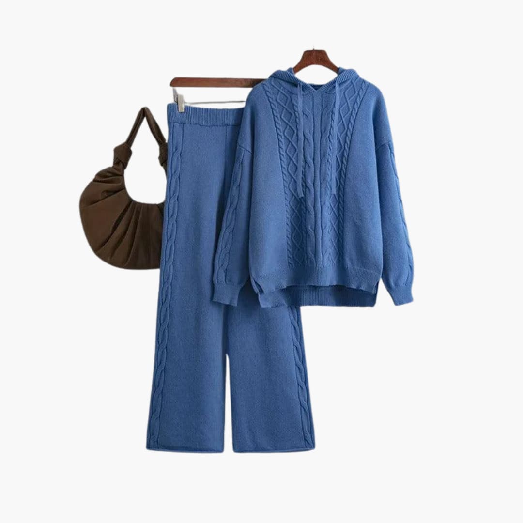 Nell | Knitted Long Sleeve Oversized Hooded Autumn Winter Wide Leg Trouser Co Ord Set Women