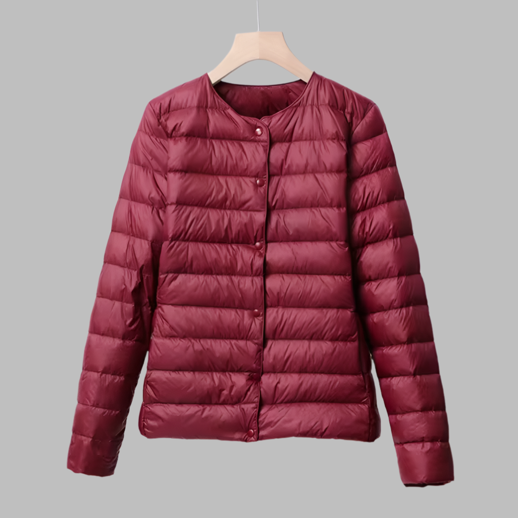 Beau | Collarless Button Up Quilted Padded Winter Jacket Women