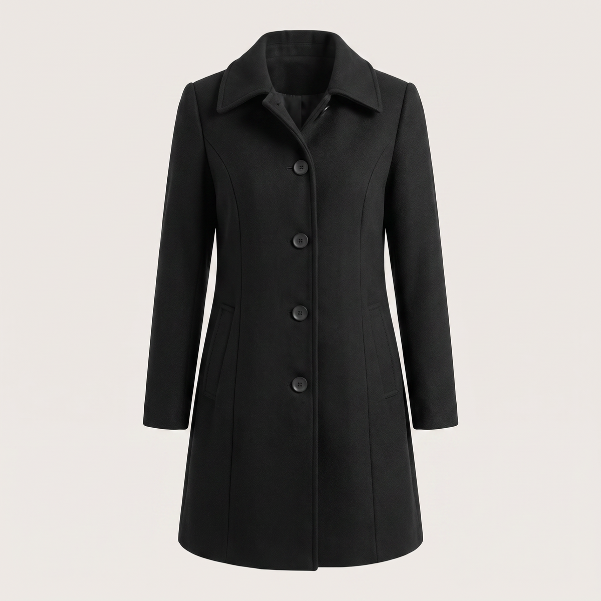 Megan | Fitted Collared Button Flared Knee Length Pocket Autumn Smart Tailored Coat Women