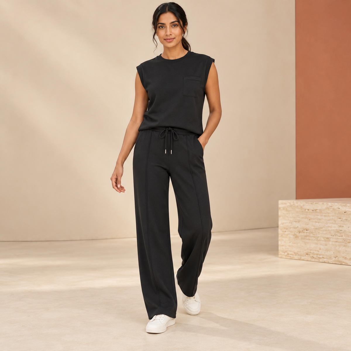 Pearl | Sleeveless Wide Leg Tie Waist Tracksuit Women