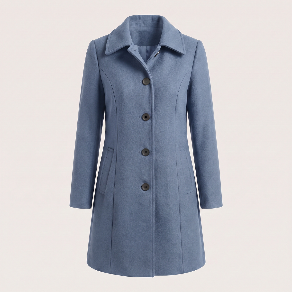 Megan | Fitted Collared Button Flared Knee Length Pocket Autumn Smart Tailored Coat Women