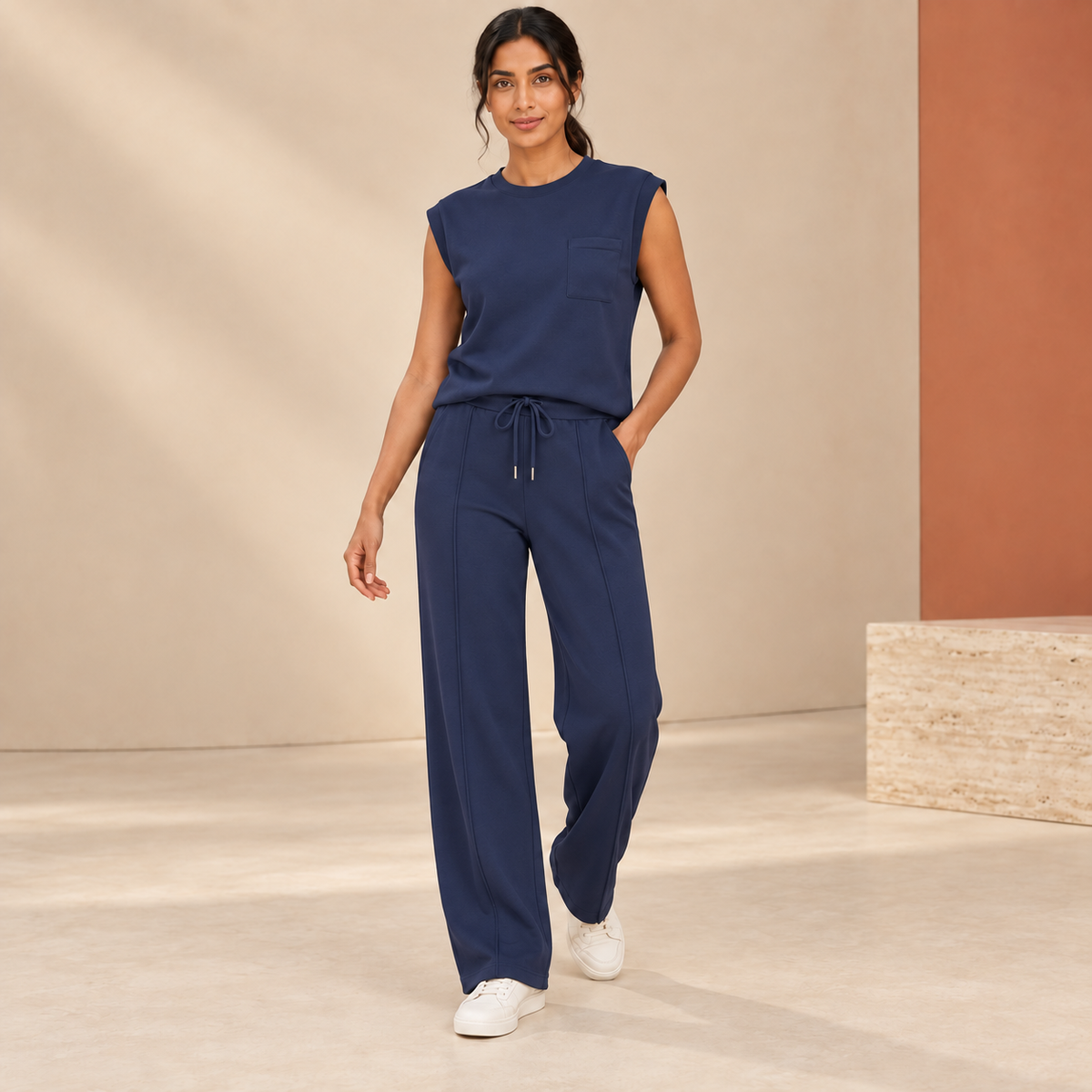 Pearl | Sleeveless Wide Leg Tie Waist Tracksuit Women