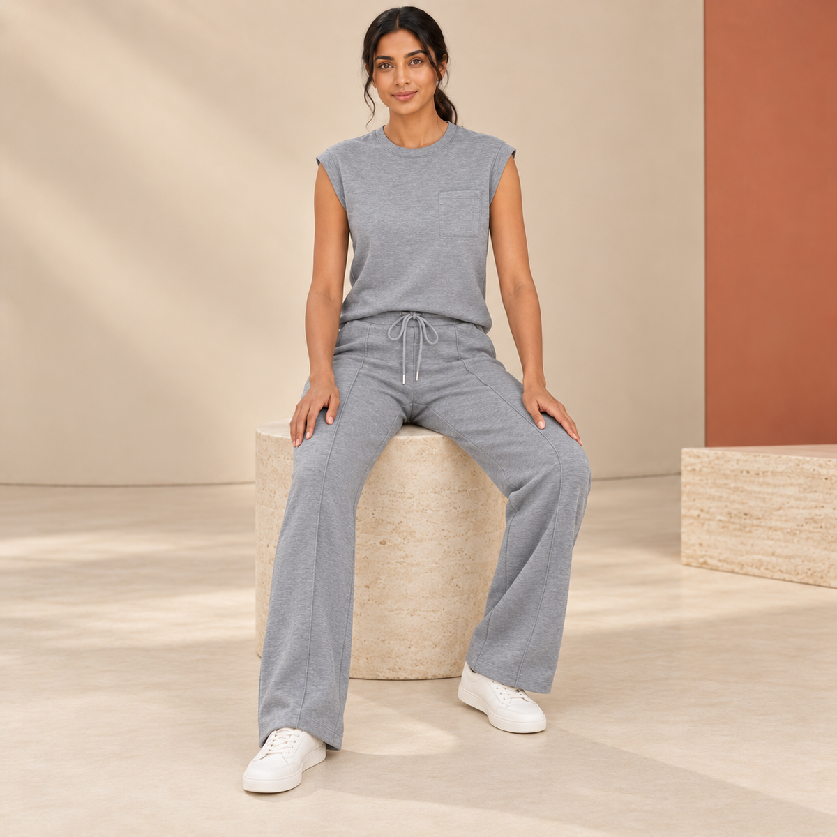 Pearl | Sleeveless Wide Leg Tie Waist Tracksuit Women