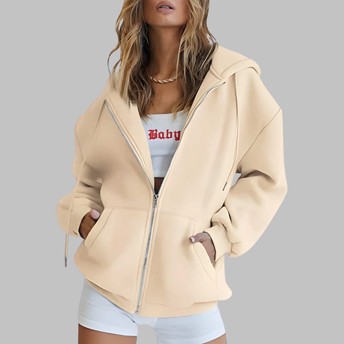 Lou | Zip Up Drawstring Pockets Long Sleeve Autumn Oversized Hoodie Women