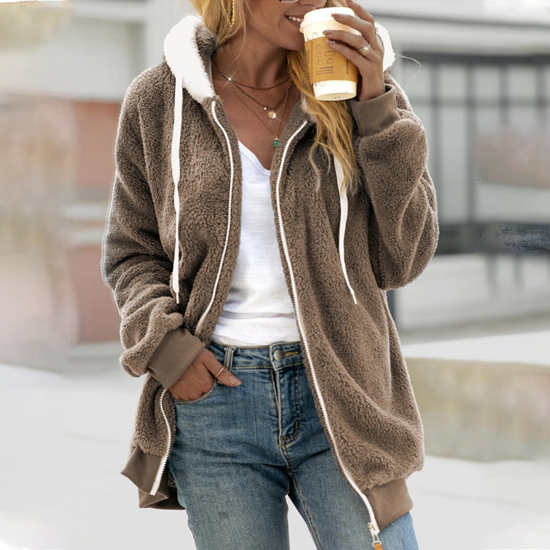 Blair | Winter Oversized Hooded Full Zip Drawstring Pocket Sherpa Fleece Jacket Women