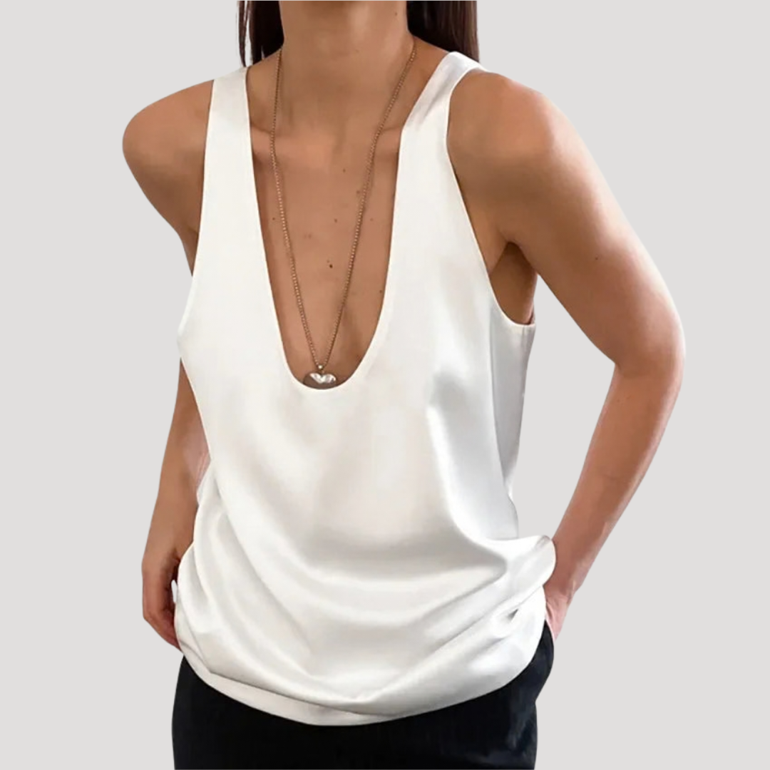 Clara | Satin Draped Scoop Neck Plunge Loose Sleeveless Going Out Evening Tank Top Women