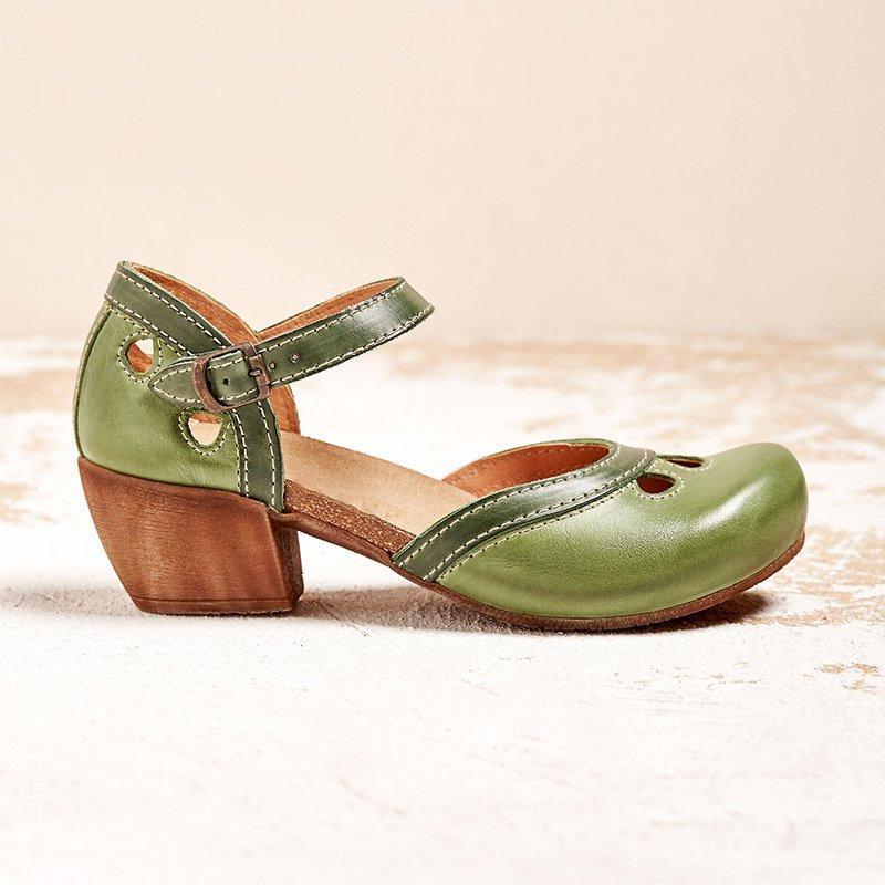Lucy | Round Toe Faux Leather Ankle Strap Low Heel Shoes Women