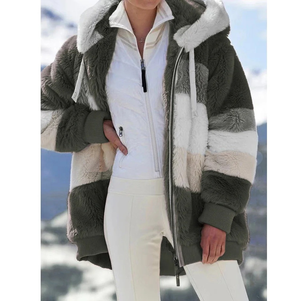 Eve | Faux Fur Colour Block Oversized Hooded Pockets Winter Coat Women
