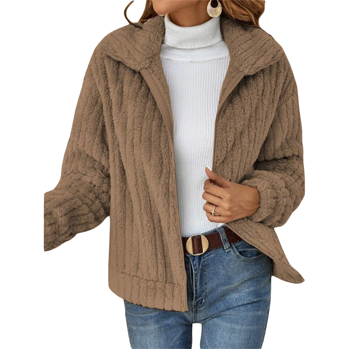 Cable Knit Cardigan Jacket with Collar - Blush Pink