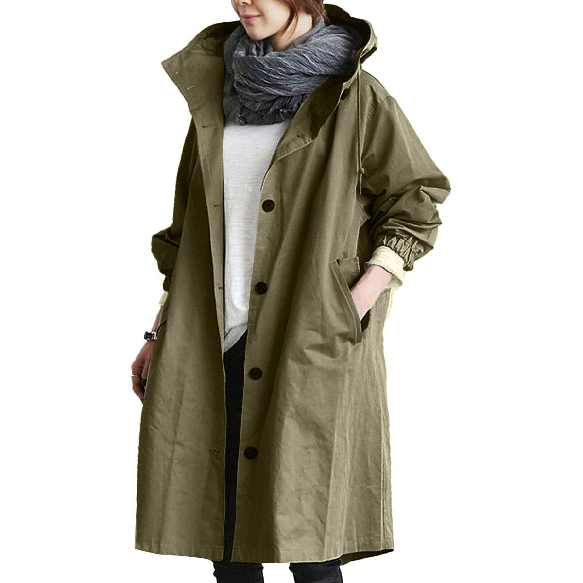Jodie | Collared Single Breasted Button Pocket Knee Length Autumn Duster Coat Women