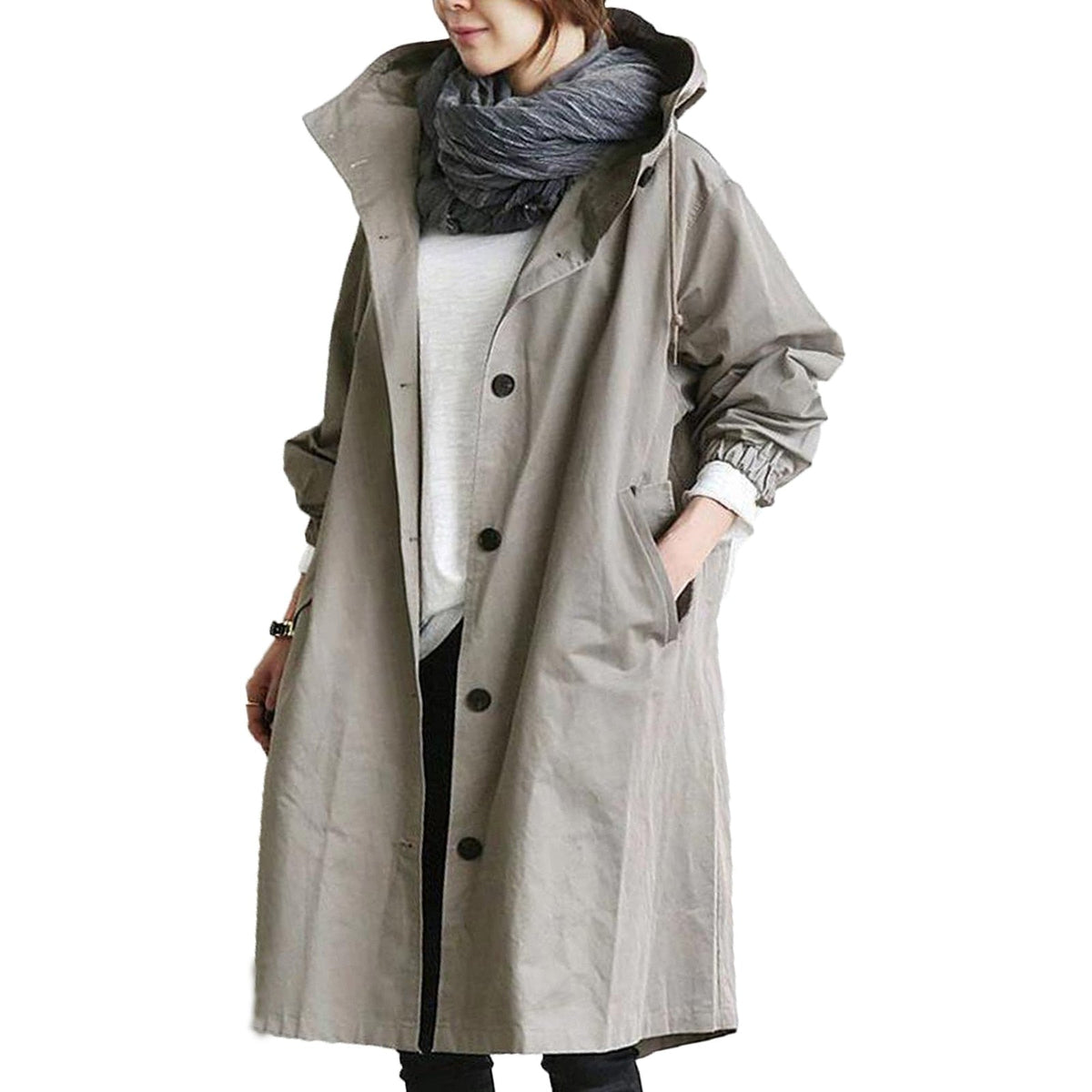 Jodie | Collared Single Breasted Button Pocket Knee Length Autumn Duster Coat Women