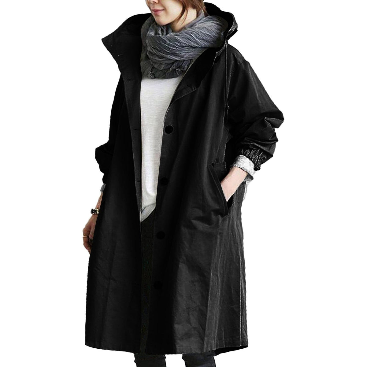 Jodie | Collared Single Breasted Button Pocket Knee Length Autumn Duster Coat Women