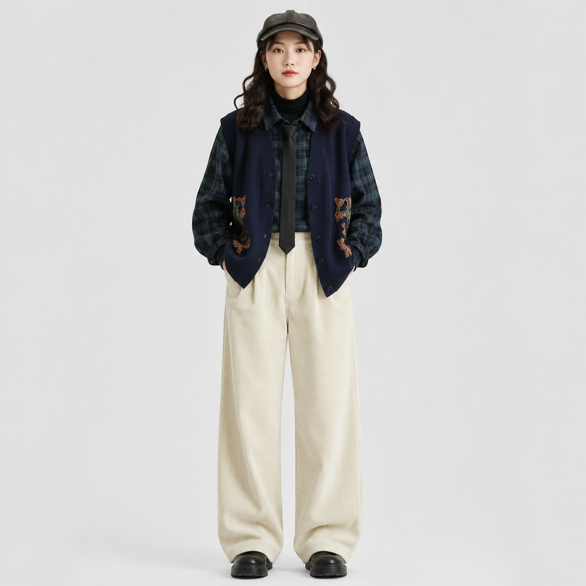 Rowan | Loose Pleated High Waisted Turn Up Autumn Corduroy Wide Leg Trousers Women