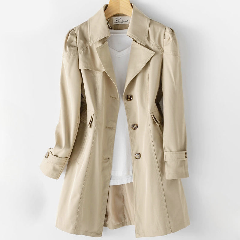 Tessa | Single Breasted Button Collared Tailored Autumn Smart Longline Puff Trench Coat Ladies