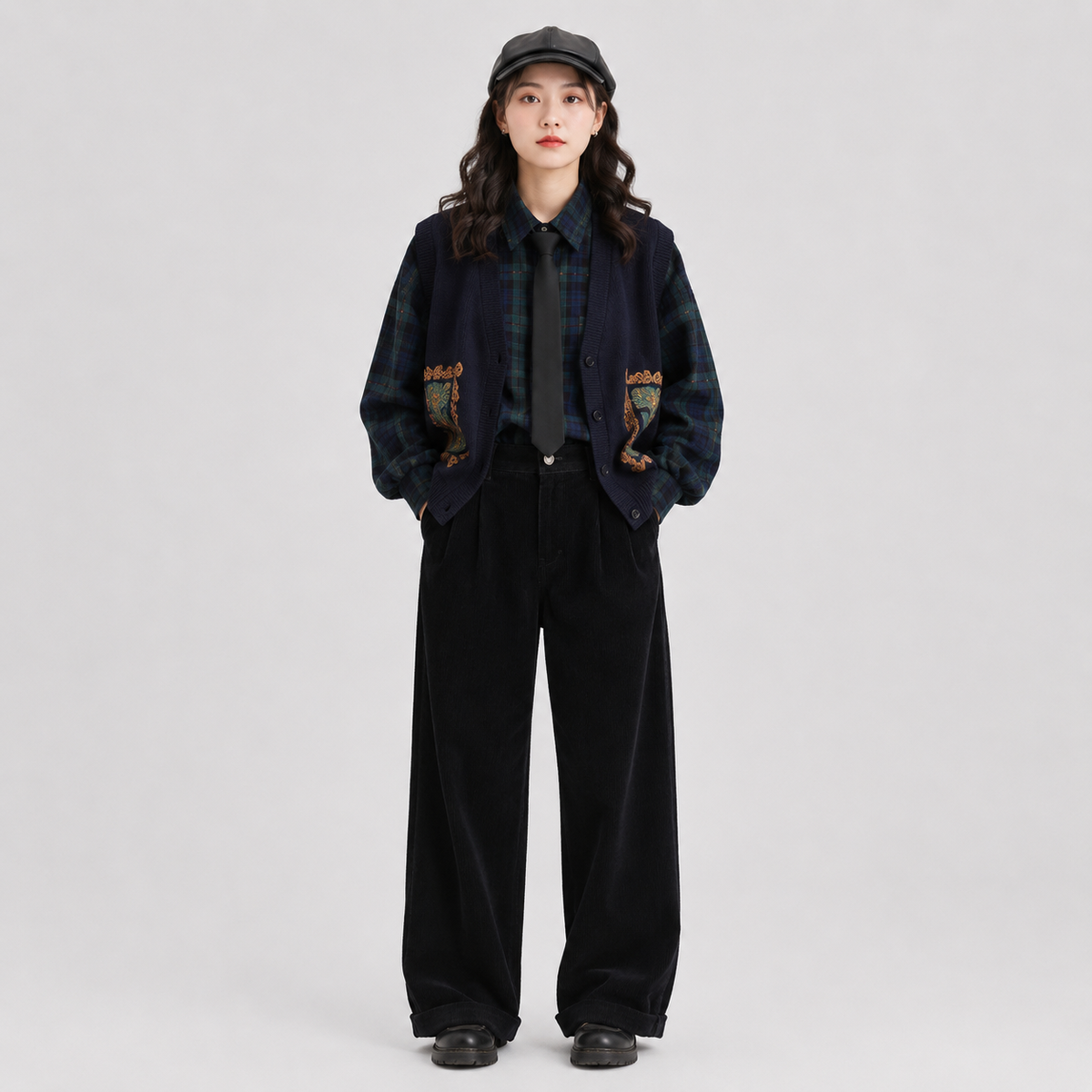 Rowan | Loose Pleated High Waisted Turn Up Autumn Corduroy Wide Leg Trousers Women
