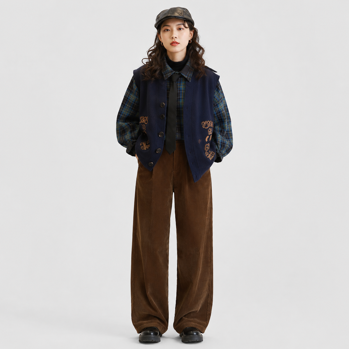 Rowan | Loose Pleated High Waisted Turn Up Autumn Corduroy Wide Leg Trousers Women