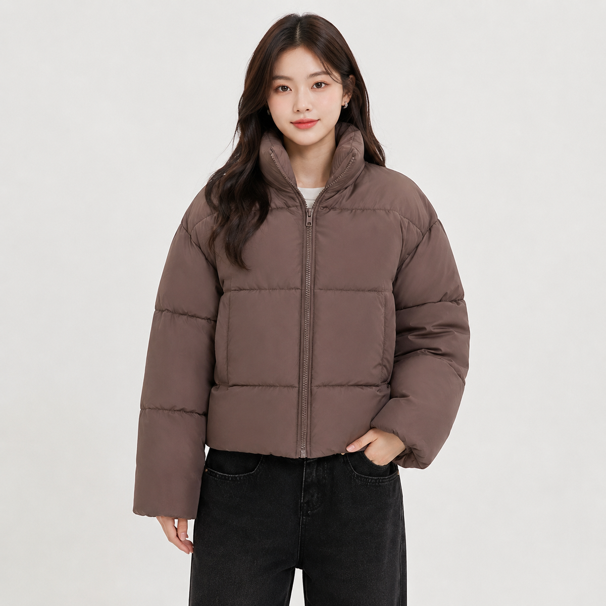 Chloe | Quilted Winter Oversized Funnel Neck Zip Up Cropped Puffer Jacket Women