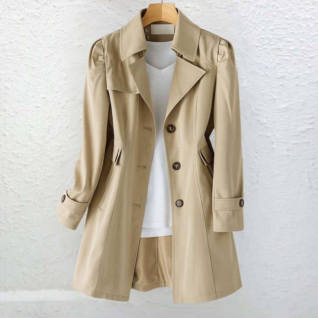 Ruth | Single Breasted Button Collared Lapel Pocket Autumn Smart Longline Trench Coat Ladies