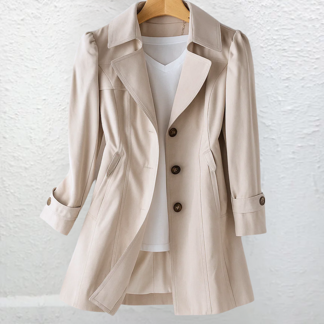 Ruth | Single Breasted Button Collared Lapel Pocket Autumn Smart Longline Trench Coat Ladies