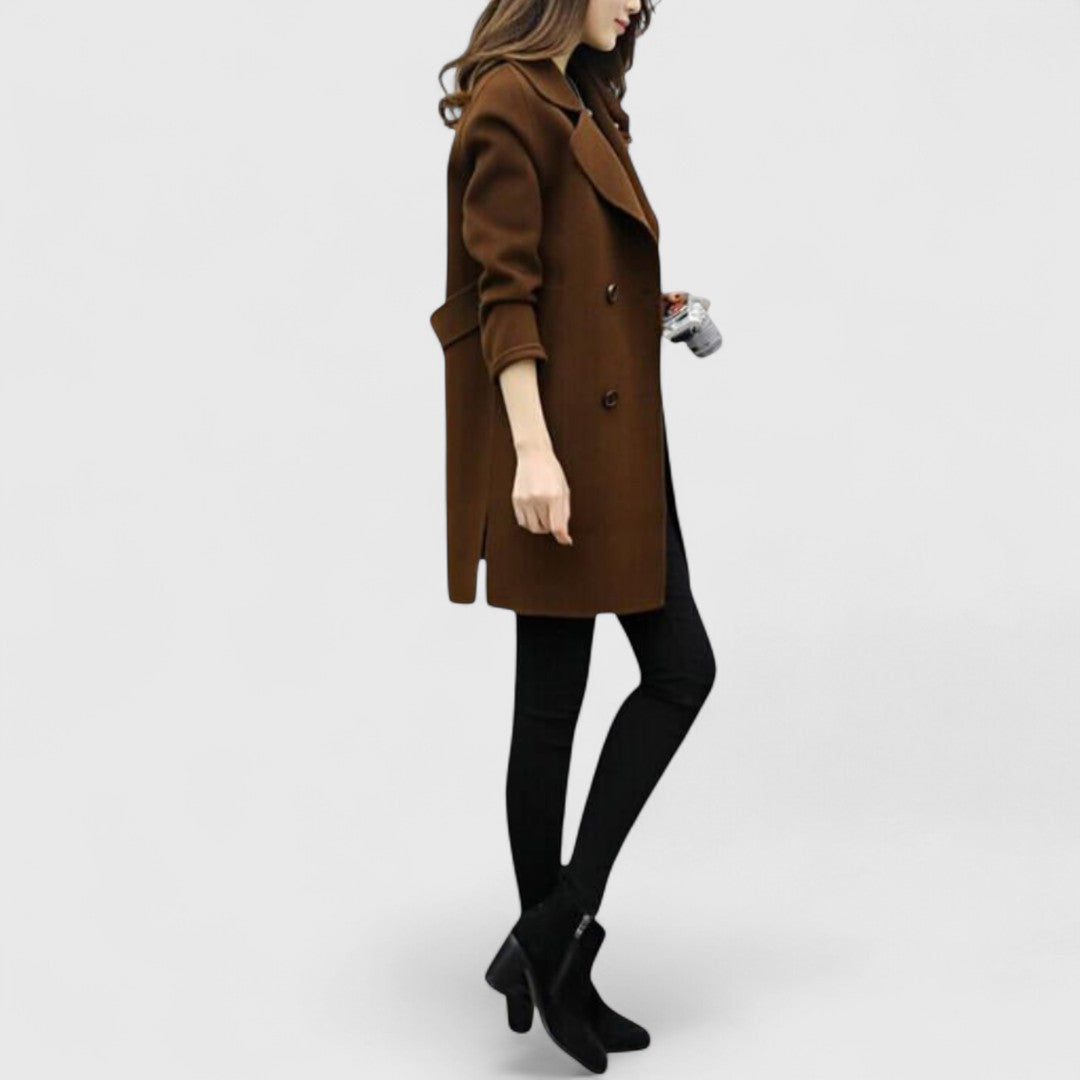 Double Breasted Wrap Coat with Wide Lapel - Dark Green