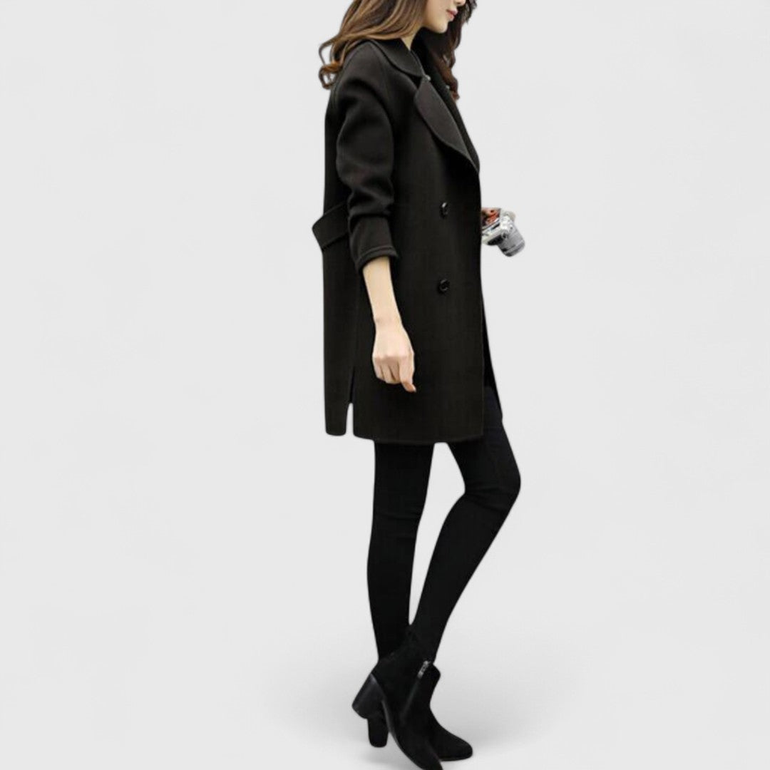 Double Breasted Wrap Coat with Wide Lapel - Dark Green