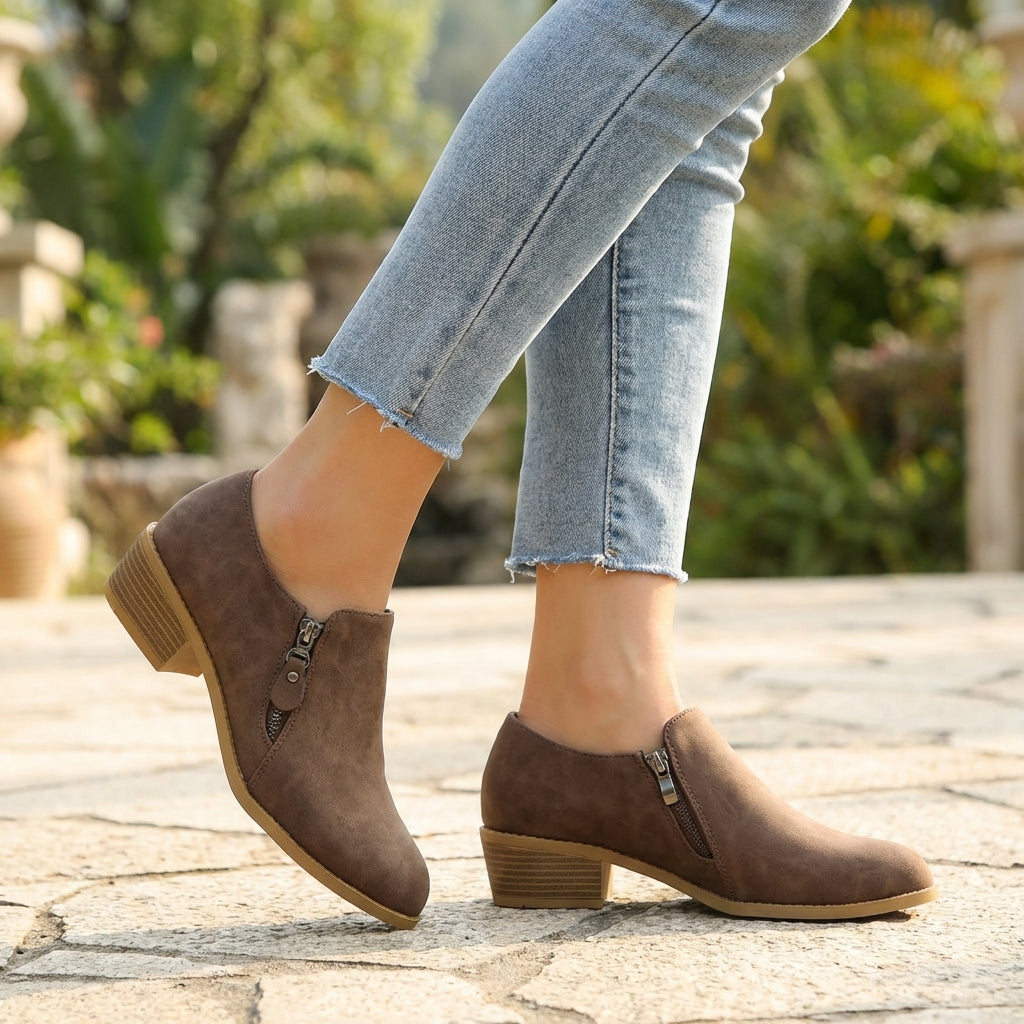Liz | Round Toe Zip Up Autumn Faux Suede Ankle Boots Women