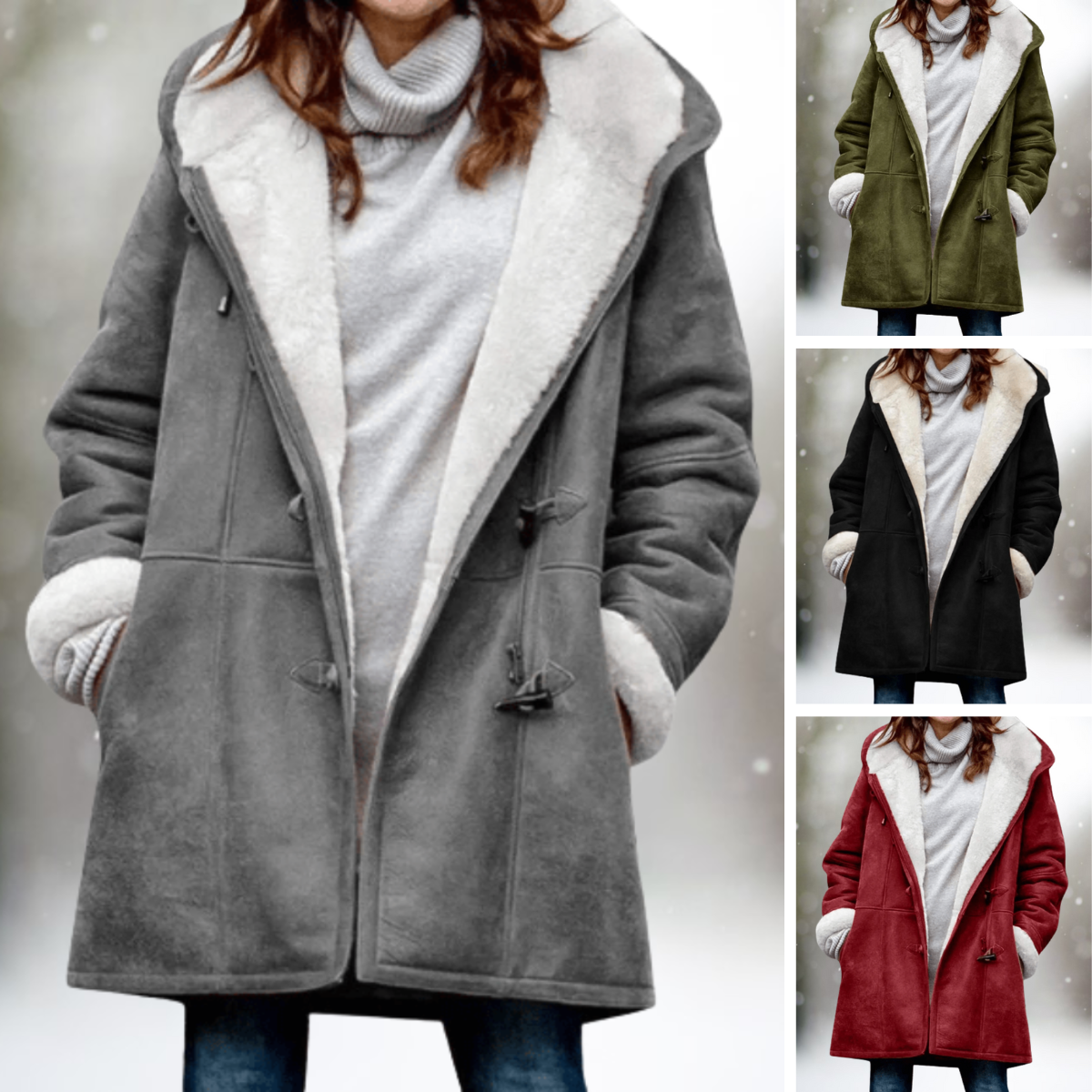 Suede-Look Hooded Jacket with Fleece Lining - Olive