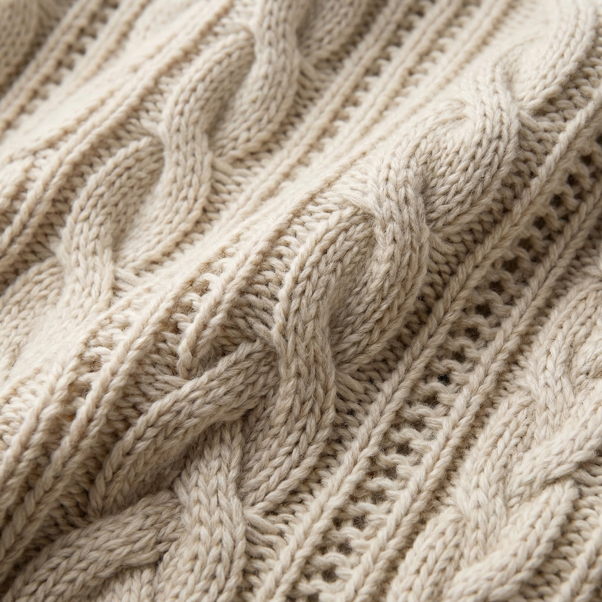 Chunky Cable Knit Turtleneck Sweater - Cream