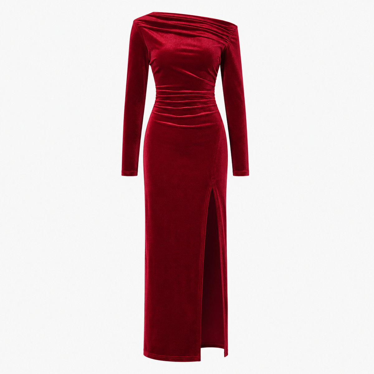 Bea | Long Sleeve Ruched Split Fitted Party Evening Bodycon Velvet Maxi Gown Women