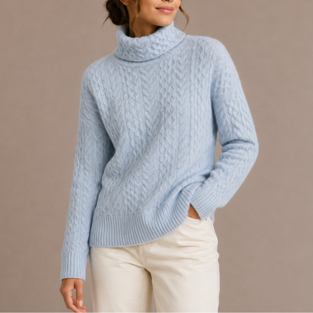 Odette | Oversized Chunky Cable Knit Turtleneck Long Sleeve Drop Shoulder Winter Jumper Women