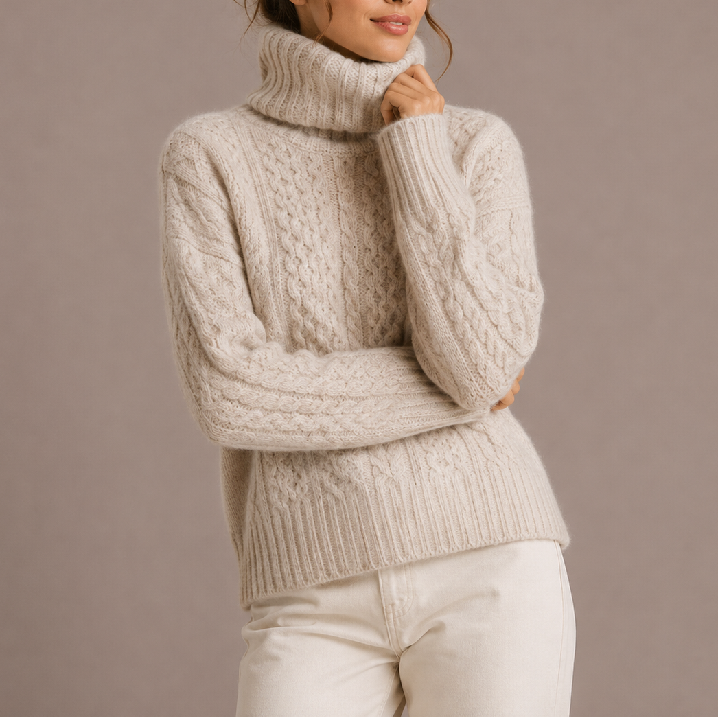 Odette | Oversized Chunky Cable Knit Turtleneck Long Sleeve Drop Shoulder Winter Jumper Women