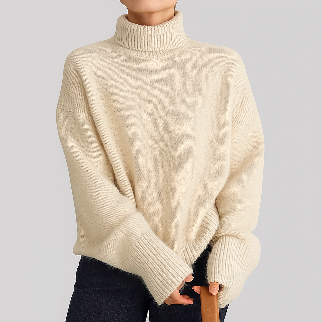 Carly | Oversized Drop Shoulder Ribbed Long Sleeve Turtleneck High Neck Winter Jumper Women