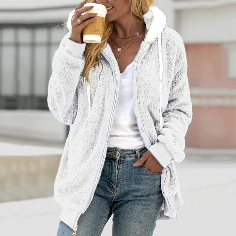 Jade | Winter Oversized Longline Hooded Full Zip Sherpa Drawstring Fleece Jacket Women