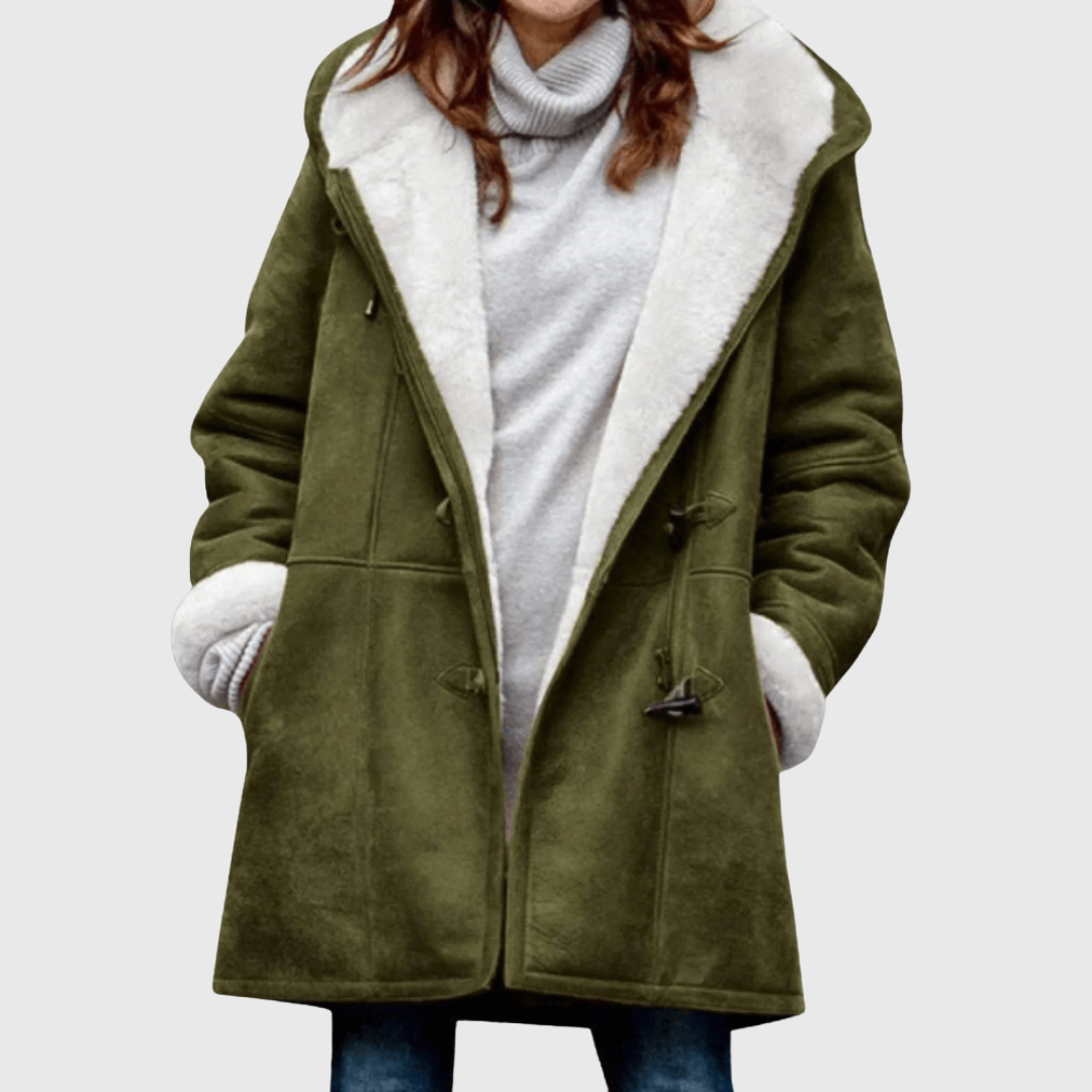 Suede-Look Hooded Jacket with Fleece Lining - Olive