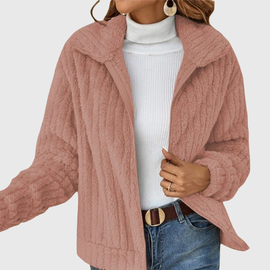 Cable Knit Cardigan Jacket with Collar - Blush Pink