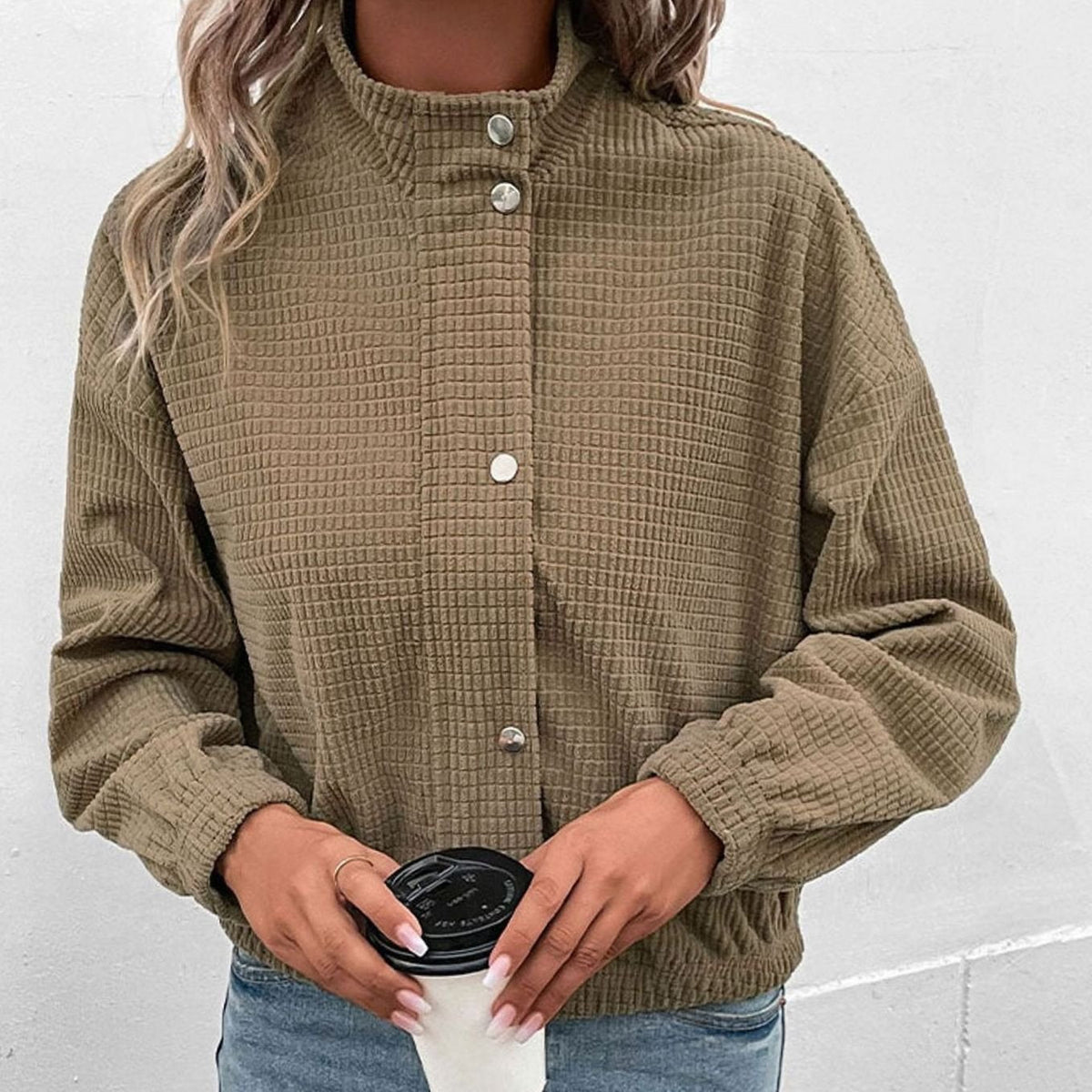 Lucia | Zip Up Button Knit Oversized Autumn Cropped Bomber Jacket Women