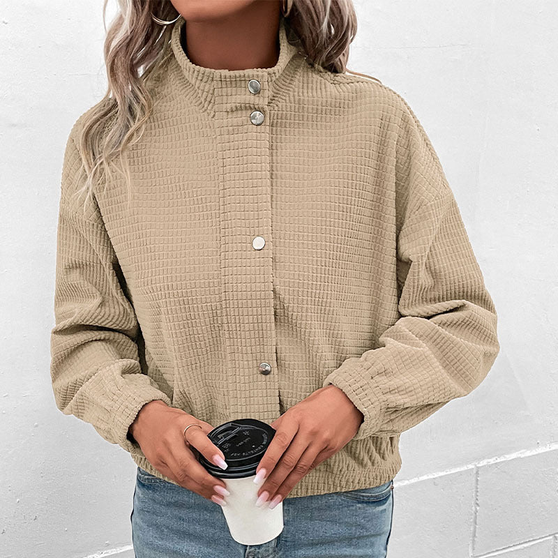Winnie | Knit Collared Zip Up Oversized Autumn Cropped Bomber Jacket Women