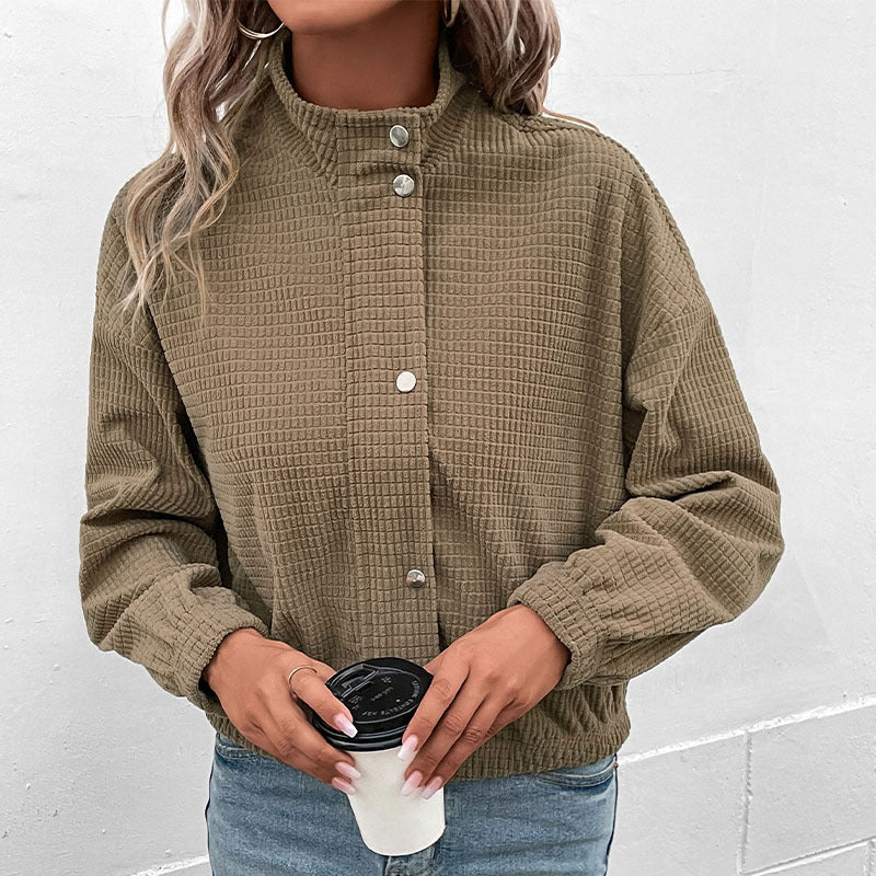 Winnie | Knit Collared Zip Up Oversized Autumn Cropped Bomber Jacket Women