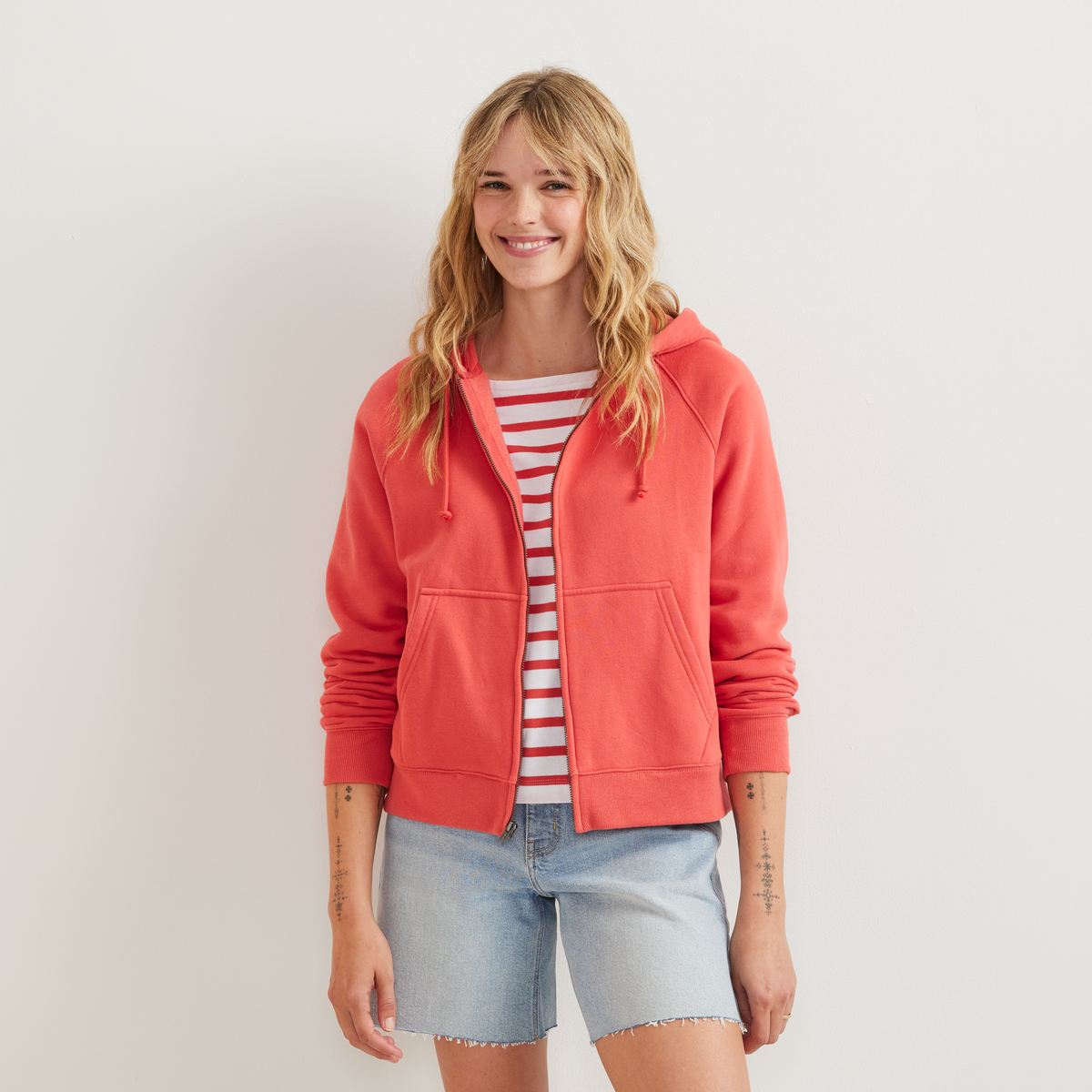 Abbie | Zip Up Drawstring Raglan Pockets Autumn Ribbed Fleece Hoodie Women