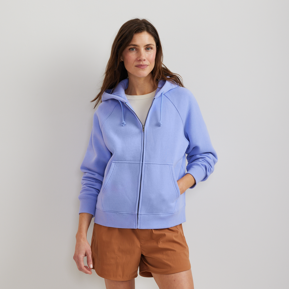Abbie | Zip Up Drawstring Raglan Pockets Autumn Ribbed Fleece Hoodie Women