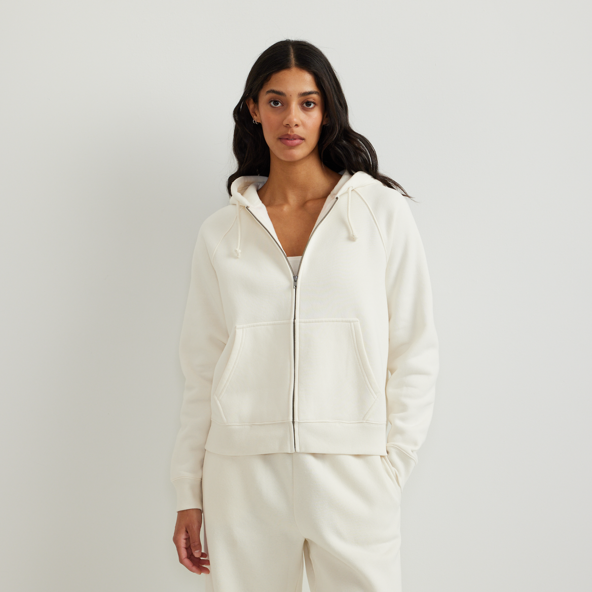 Abbie | Zip Up Drawstring Raglan Pockets Autumn Ribbed Fleece Hoodie Women