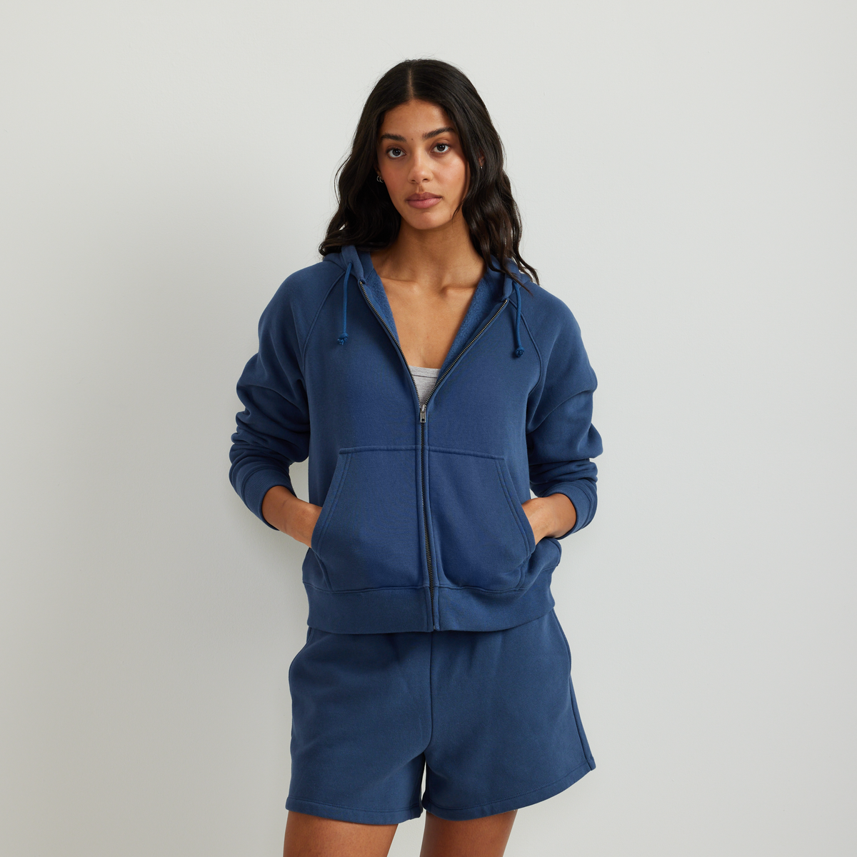 Abbie | Zip Up Drawstring Raglan Pockets Autumn Ribbed Fleece Hoodie Women
